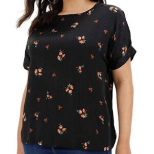 Capsule Black Satin Floral Curved Hem Top Size EU 45-US 14‎